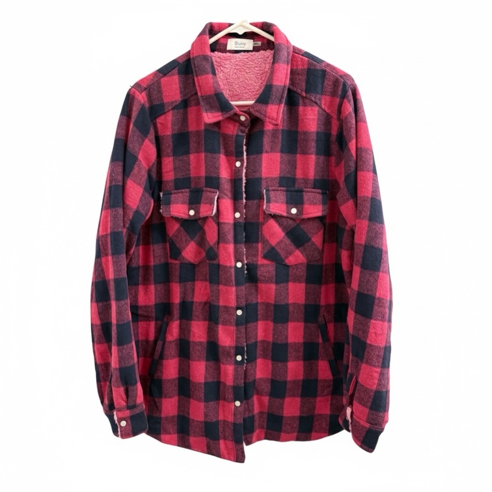 🆕 Blue Ivy | Pink and Black Plaid Teddy Jacket with Pearl Snap Buttons NWOT